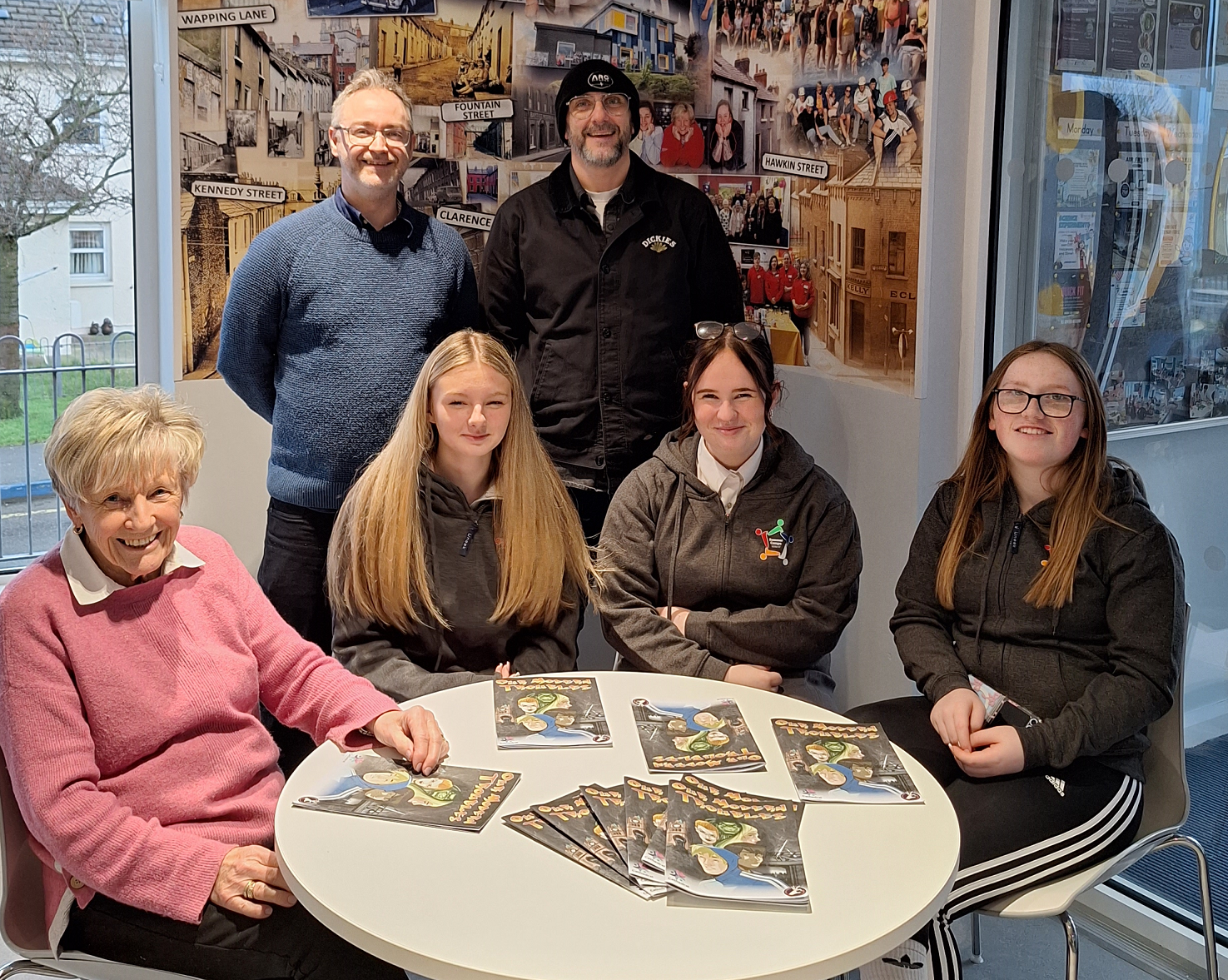 Front row, Jeanette Warke of Cathedral Youth Club with members and, at back (left to right) Danny McLaughlin of Revolve Comics and Gary Rutherford from ARC Fitness