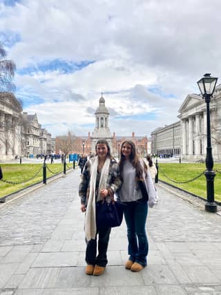 St Vincent's students Aoife Marmion and Anna McGeough at Trinity College Dublin