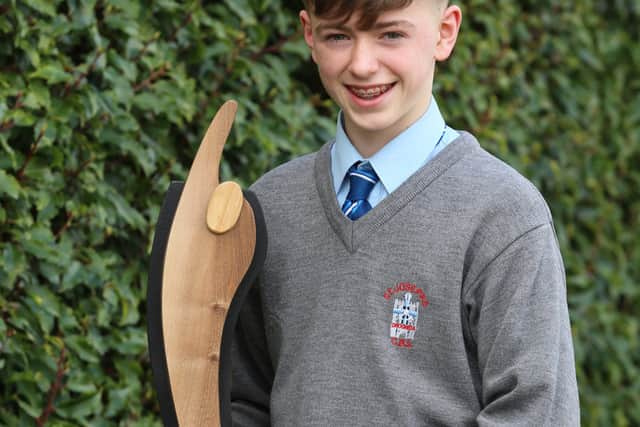 Below: Winner of the 2025 Intermediate Enterprise Award for Louth is Óran Cassidy (OEC Darts) from St.Josephs Secondary School, Drogheda.