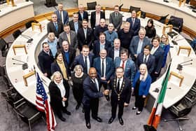 Mayor John Moran, príomh comhairleoir, Cllr Dan McSweeney and the council’s director general Dr Pat Daly welcomed the delegation from Savannah led by its  mayor Van R. Johnson II | PIC: Keith Wiseman