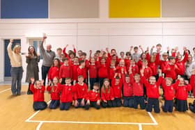 Gaelscoil na gCeithre Máistrí students in their new building. PHOTO: Siobhan McGowan