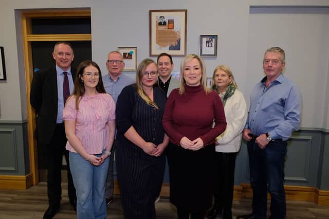 First Minister Michelle O'Neill pictured with MP Cathal Mallaghan and members of the panel.
