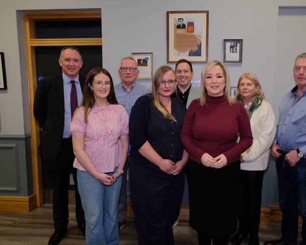 First Minister Michelle O'Neill pictured with MP Cathal Mallaghan and members of the panel.