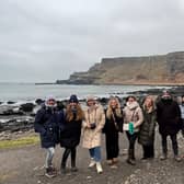 German content creators at the Giant’s Causeway, with Janina Roeder (second left) and Tanja Zoellner (second right), both Wolters Rundreisen; and Hannah-Lena Schoen, Tourism Ireland (right).