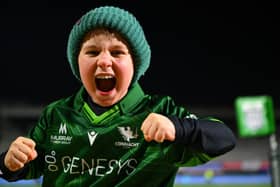 Connacht supporter Scott Maeliff (8) from Tullamore, Co Offaly, before the URC match between Connacht and Cardiff Rugby at Dexcom Stadium in Galway. Photo: Shauna Clinton/Sportsfile