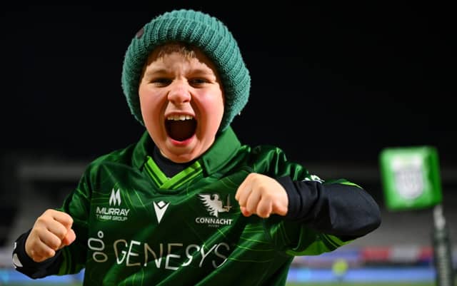 Connacht supporter Scott Maeliff (8) from Tullamore, Co Offaly, before the URC match between Connacht and Cardiff Rugby at Dexcom Stadium in Galway. Photo: Shauna Clinton/Sportsfile