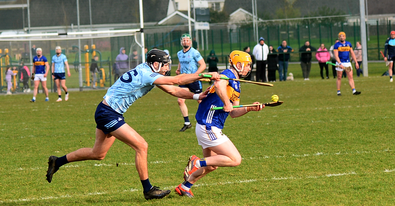Andrew Ormond, Tipperary, tries to break away from Dublin’s Paddy Dunleavy at Fethard Town Park on Saturday. Picture: Michael Boland