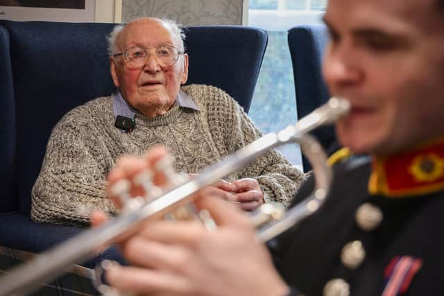 Jeffrey Broadhurst was also joined by friends, family, members of the Royal Marines Association and fellow residents of the Parker Meadows care home in Fareham, Hampshire, for the birthday party.