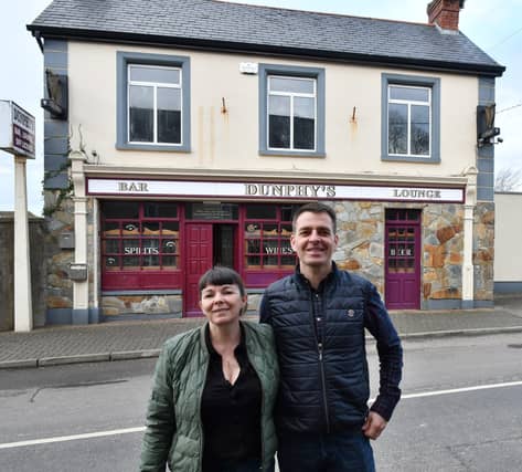 : Nathalie Tournadre and Vincent Laudescher outside the Lounge and Wine Bar, Dunphy’s, in Kilmoganny PICTURE: HARRY REID