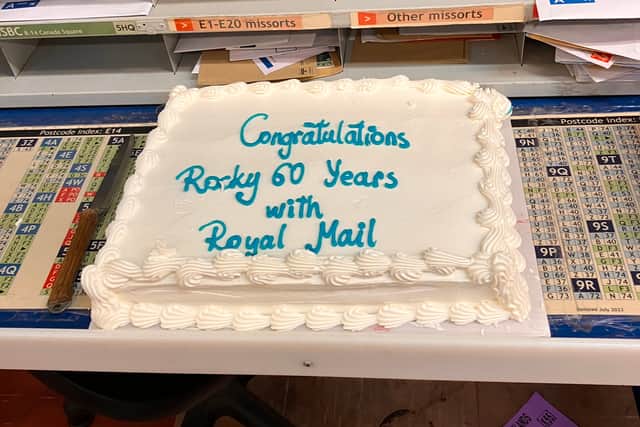 To mark 60 years and the end of his service, Rocky and his colleagues celebrated his retirement party at the Docklands delivery office on December 7 – the date he first started in 1964.