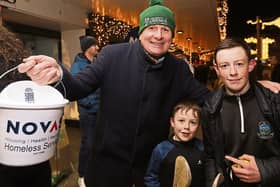 Ger Hegarty with Joe and Lee O'Donnell  supprting the Novas Christmas Sleep-Out at Brown Thomas  | PICTURES: Brendan Gleeson