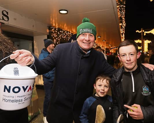Ger Hegarty with Joe and Lee O'Donnell supprting the Novas Christmas Sleep-Out at Brown Thomas | PICTURES: Brendan Gleeson