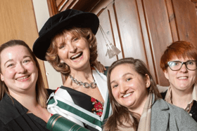 Joining Adi Roche at the conferring ceremony were three, now adult, victims of Chernobyl - Anna Gabriel, Raisa Carolan and Marharyta Marozova
