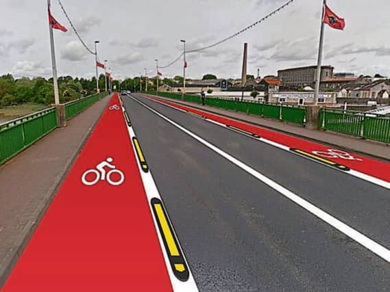 This rendering of the Shannon Bridge with bike lanes on it was designed by the Limerick Cycling Campaign