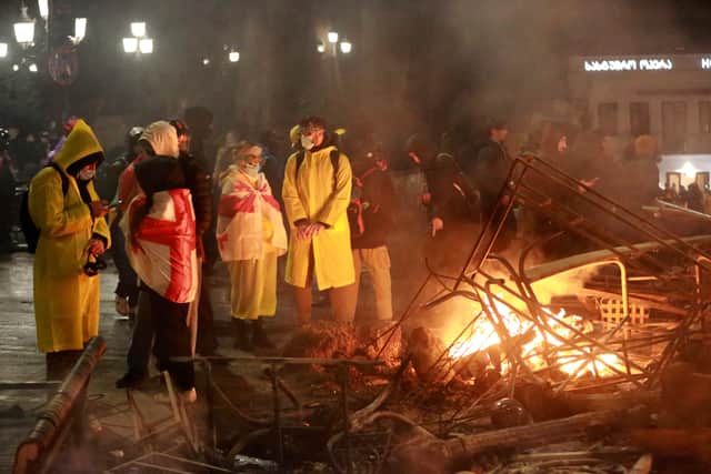 Georgia’s Interior Ministry said on Monday that 224 protesters were detained on administrative charges and three arrested on criminal charges.
