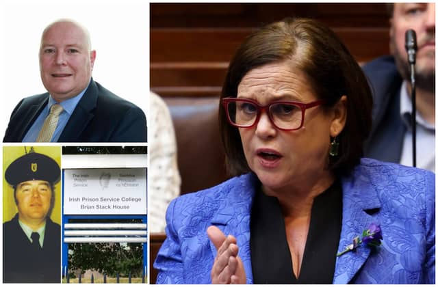 Mary Lou McDonald challenged by Fianna Fáil Laois candidate Brian Stack whose father died in 1984 after being shot by the IRA..