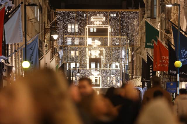 The light installation which consists of 85,750 LED bulbs spans from Piccadilly to Oxford Circus.