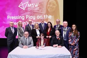 Representatives pictured at the signing of the Heads of Terms Agreement for the Mid Ulster Growth Deal at the Burnavon in Cookstown.