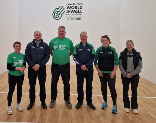 Crinkle played host to games in the World Handball Championships last week. Pictured are club officials and representatives of the Handball Association.