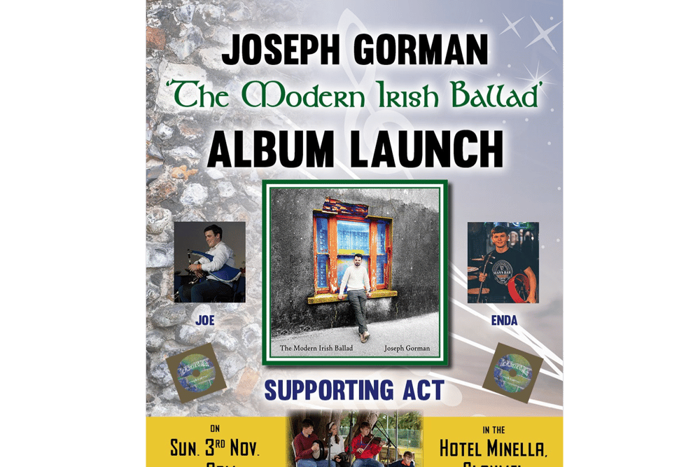 A poster advertising The Modern Irish Ballad album launch at Hotel MInella in Clonmel