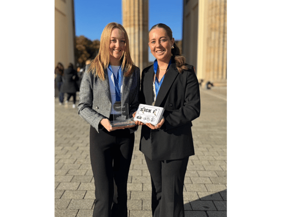 Annamai Condon and Clodagh Desmond from Loreto Secondary School in Clonmel who won the best business category in the Youthstart European Entrepreneurship Awards in Berlin