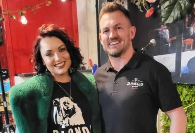 Proprietor of JJ Houghs, Ger Hough, pictured with Eastenders actress Shona McGarty