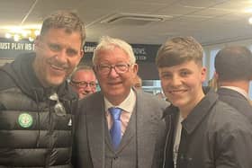 Enda and Marc Nicholls with Alex Ferguson at Celtic Park in Glasgow
