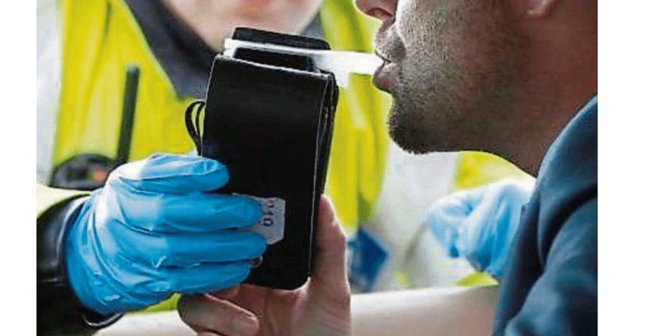 A garda conducts a breath test.