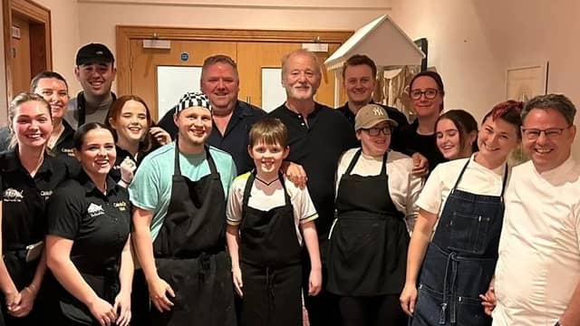 Actor and comedian Bill Murray with the staff at Caisleáin Óir Hotel. Photo: Caisleáin Óir