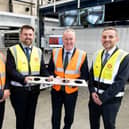 Jeremy Fitch, Director of Business Growth Group, Invest NI; Mark Hutchinson, CEO, Hutchinson; Economy Minister Conor Murphy; and Richard Hutchinson, Innovation Director, Hutchinson.