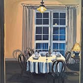 Ciara Roche, The Dining Room (after seven) 25cm x 35cm, oil on canvas, 2023