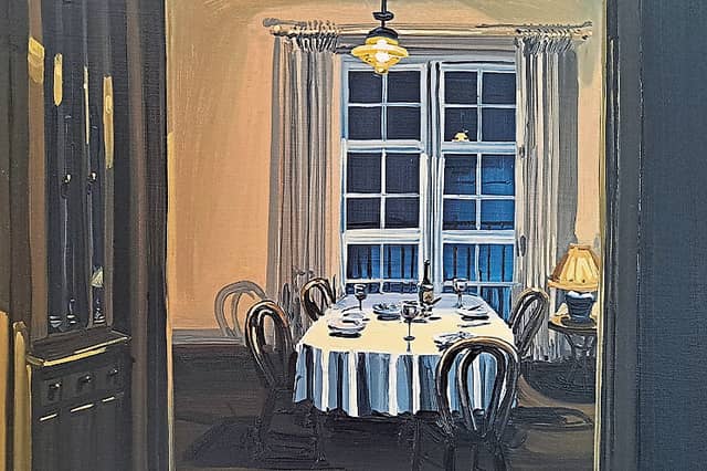 Ciara Roche, The Dining Room (after seven) 25cm x 35cm, oil on canvas, 2023
