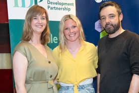 Myra McAuliffe of ChangeMakers Donegal, recipient of the Donegal Short Documentary Bursary Caroline Harvey and Michael McLaughlin of Disappear Here Film Festival 
