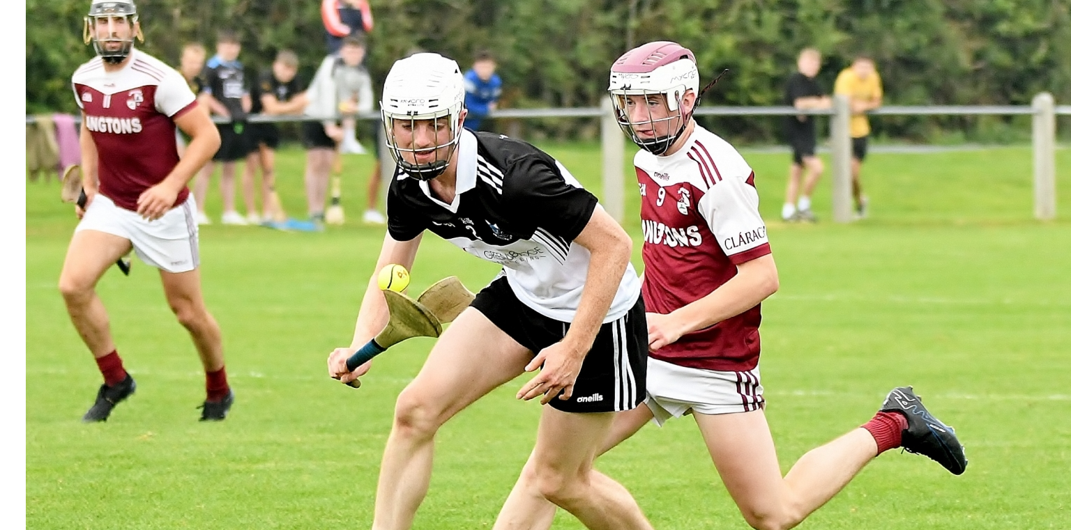 Mullinavat’s Bill Dempsey is chased by Clara’s Conor Hoyne during last Saturday's SHL clash. Picture: Willie Dempsey