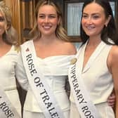 Niamh Shevlin, left, who won the Donegal Rose selection, at the Central Hotel in Donegal Town on Saturday night. Photo: Donegal Rose - Rose of Tralee