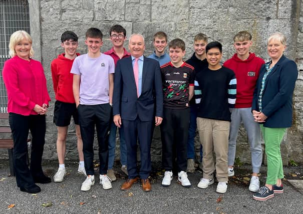 CBS Leaving Cert students pictured with students with Principal Tom Clarke and Deputy Principals, Derarca Maguire and Lucy Ryan