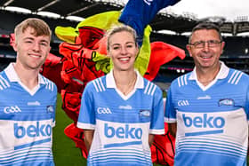 Offaly hurler Adam Screeney,  Dublin ladies footballer Nicole Owens and former  and Wexford hurler Larry O'Gorman pictured at the launch of the 2024 Beko Club Champion