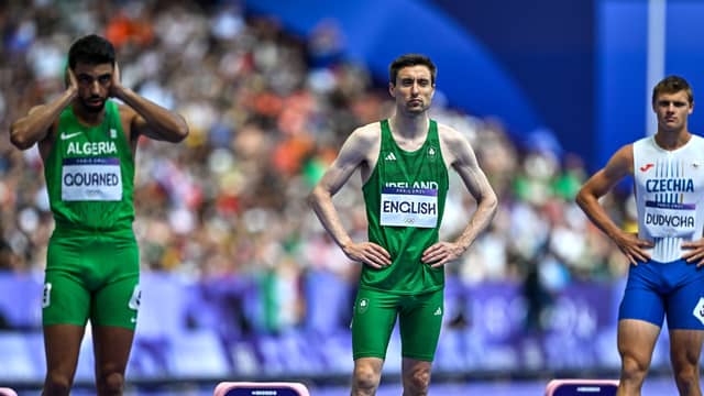 Mark English of Team Ireland before the men's 800m heats at the Stade de France during the 2024 Paris Summer Olympic Games