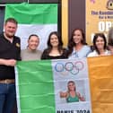 Kelly McGrory's brothers Lee and Craig with her friends Kate McGowan, Michelle Boyle, Oonagh Campbell and Emma Brady outside the Rambling House in Laghey