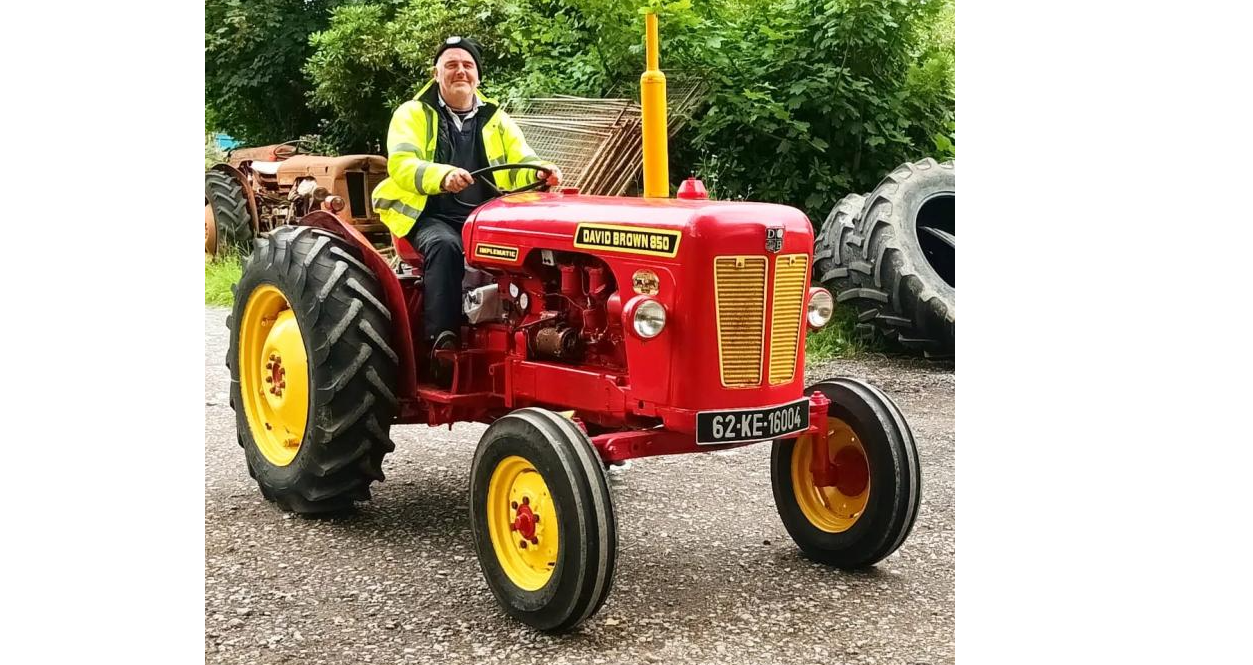 Pat Murphy in his 1962 David Brown 850, which he is driving along the 2,800km Wild Atlantic Way at top speed of 24kph to raise money for Concern and Gaza.