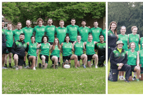 Ireland Mixed 30sTouch Rugby Team with Ian O’Malley fifth from left in the back row. 2. Ireland Women’s 35s team with Emer O’Malley third from left in the back row.