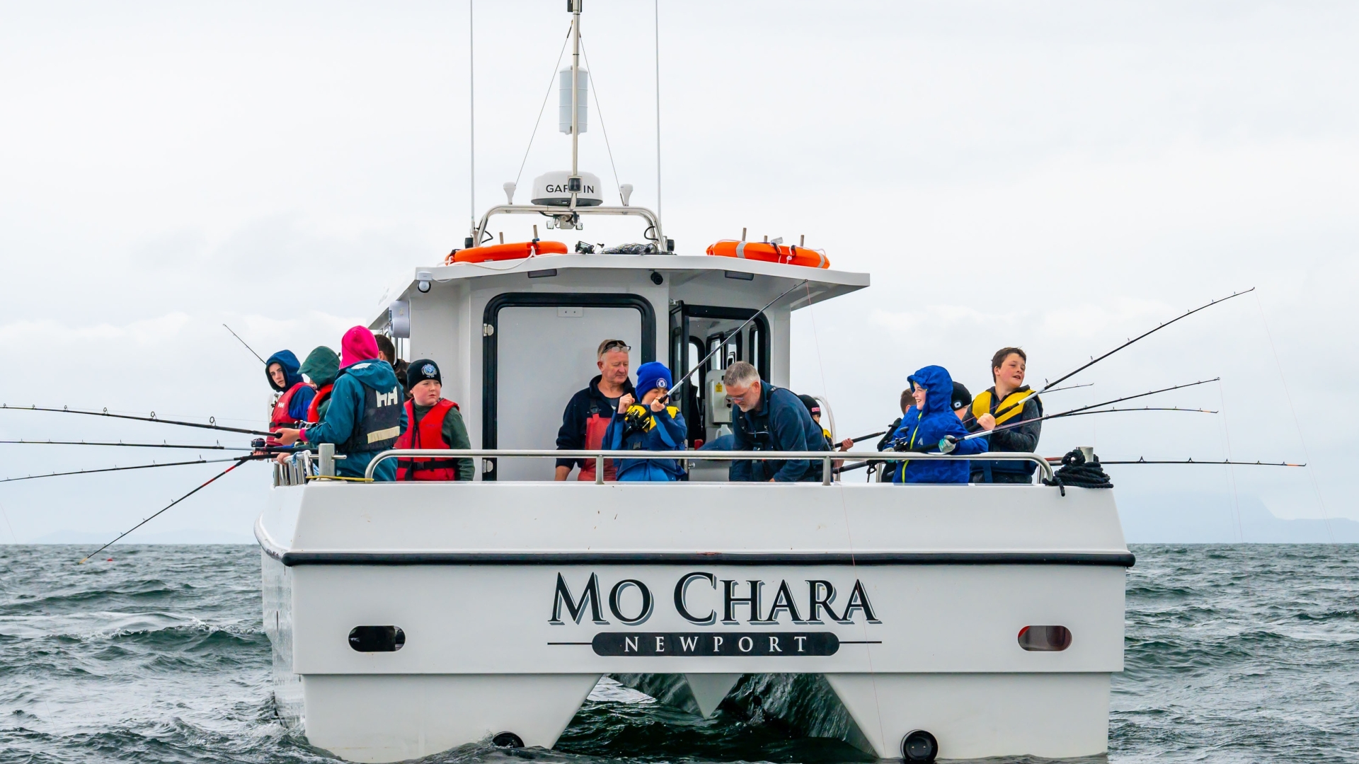 Young anglers onboard Mo Chara competing in the IFI-sponsored Newport SAC National Junior Sea Angling Championship, 2024