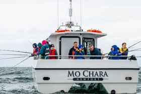 Young anglers onboard Mo Chara competing in the IFI-sponsored Newport SAC National Junior Sea Angling Championship, 2024
