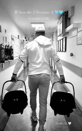 Heading home from hospital: Cian Lynch and twin sons I PICTURE: Instagram