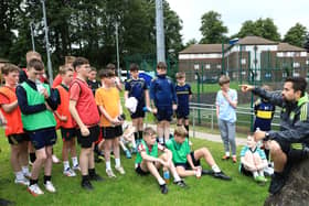 Senior Soccer Academy Manager at Celtic Football Club, Jose Romero talks to players from Don Boscos. Pic by Tom Heaney, nwpresspics