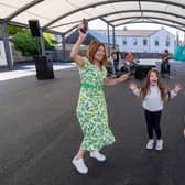 Alice McCabe, Festival secretary, with Niamh & Suzie Kavanagh dance to Transmitter  at the Fort Protector Performance Space at Laois School of Music at the launch of the Old Fort Quarter Festival.