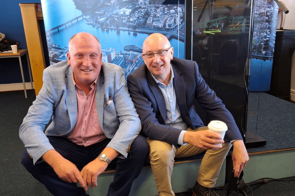 Cllr Liam Galvin and Cllr Michael Collins are quite rightly in relaxed form at the local election count
