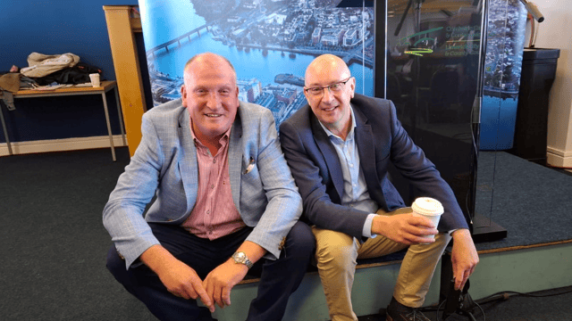 Cllr Liam Galvin and Cllr Michael Collins are quite rightly in relaxed form at the local election count