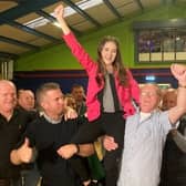 Dakota Nic Mheanman is held aloft in the Finn Valley Centre