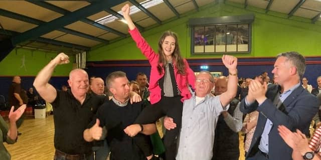 Dakota Nic Mheanman is held aloft in the Finn Valley Centre